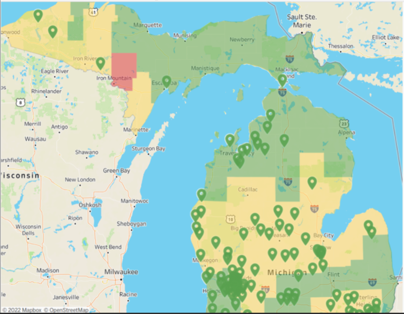 MDHHS participant map. There are only a few participating libraries in the upper peninsula.