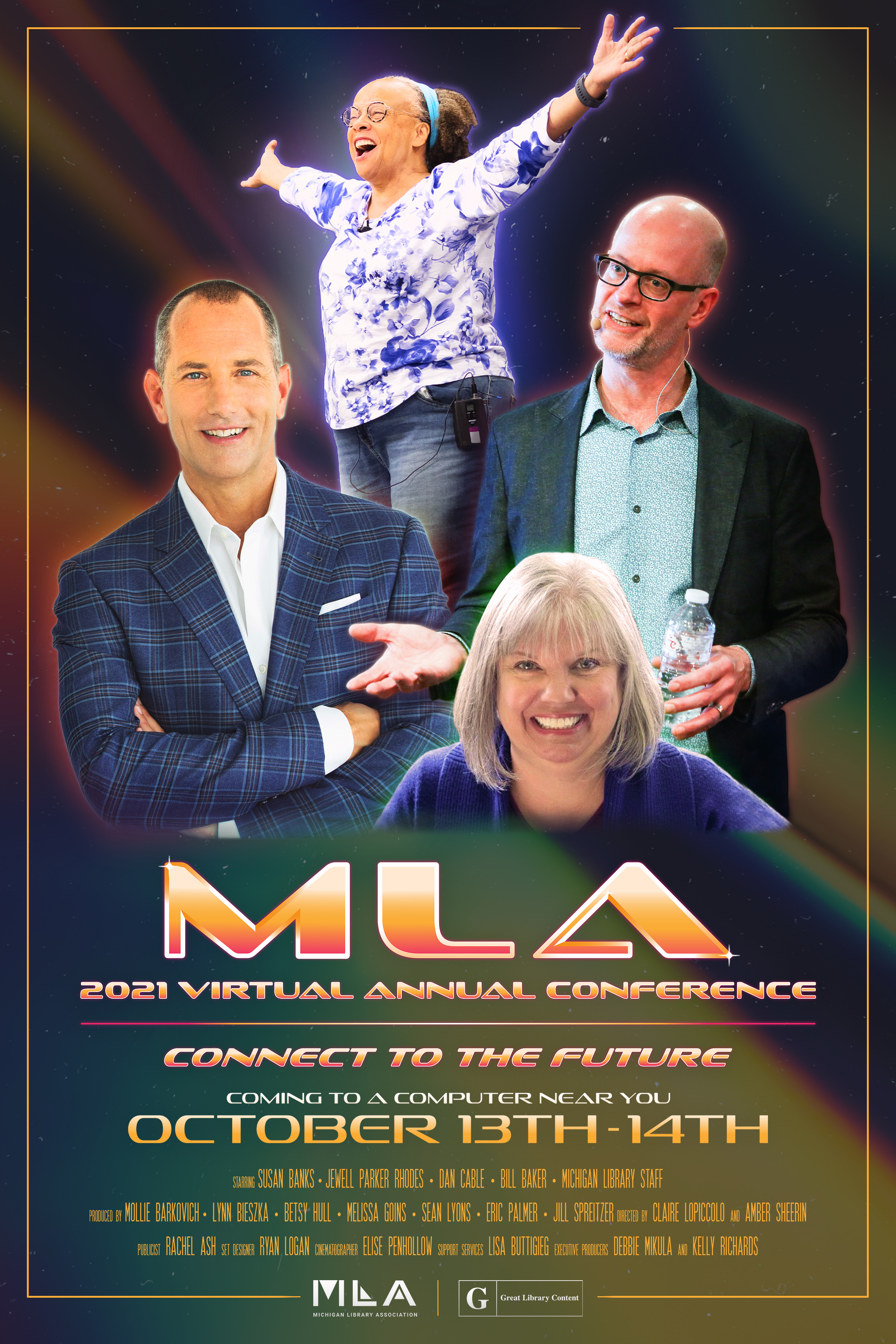 MLA 2021 conference promo poster with speaker photos and logo