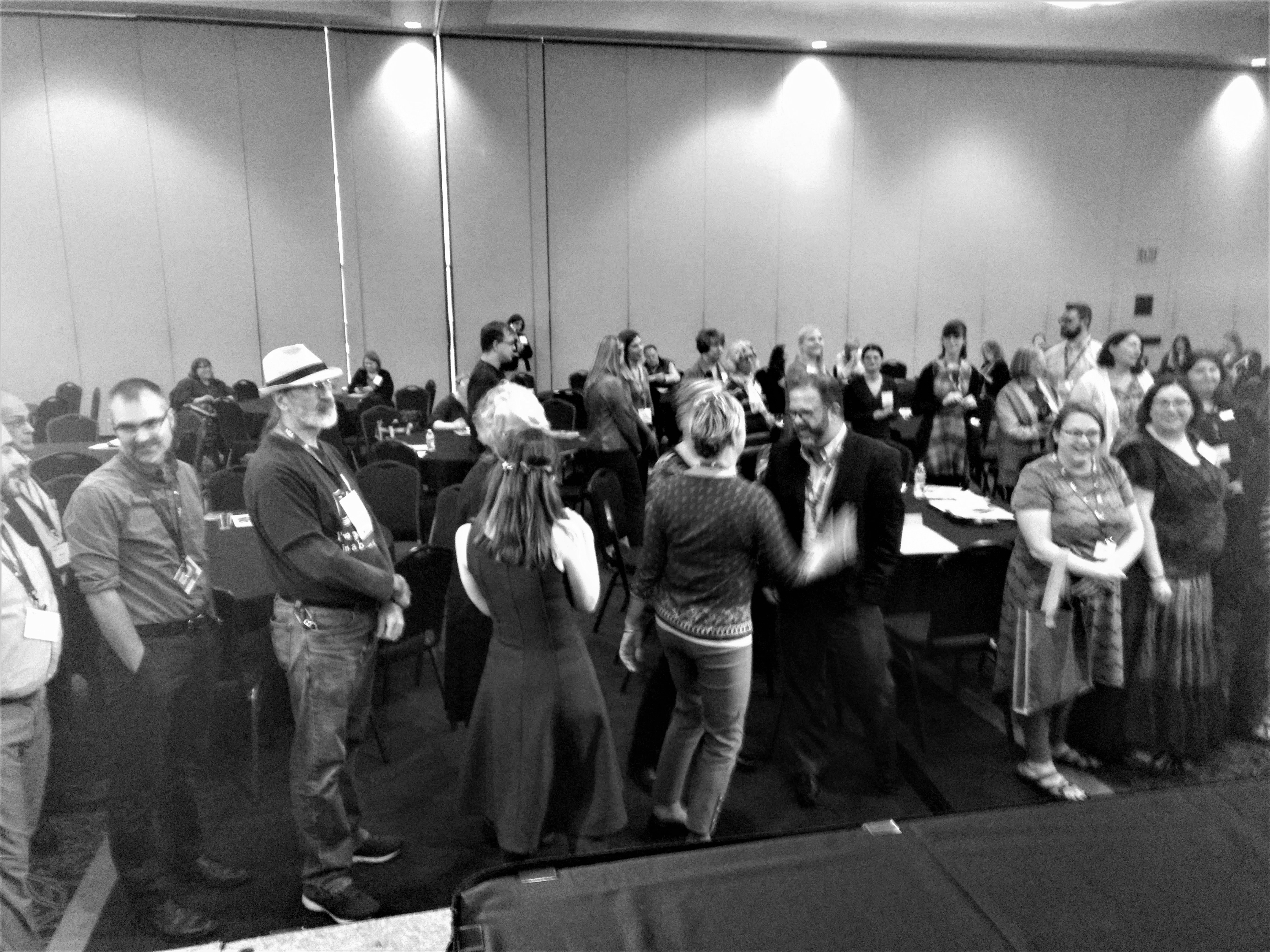 Members line up to sign MLA Equity, Diversity and Inclusion statement on October 17, 2020 at the annual meeting during MLA 2020 Annual Conference at the Suburban Collection Showplace in Novi, MI.