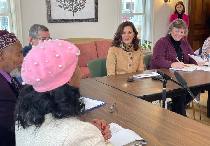 Governor Whitmer, Deborah Mikula and community members at a listening session