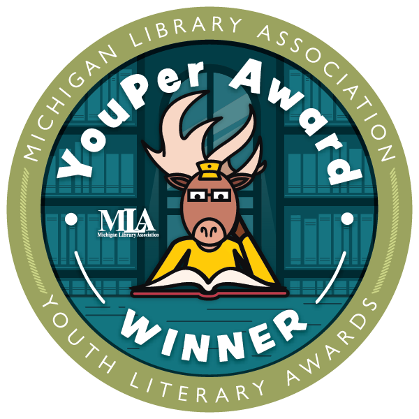 YouPer Award Winner Seal - cartoon moose reading a book