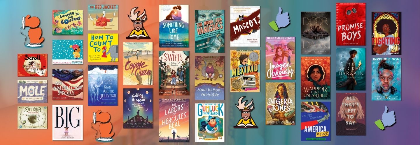 Book covers on a colorful background